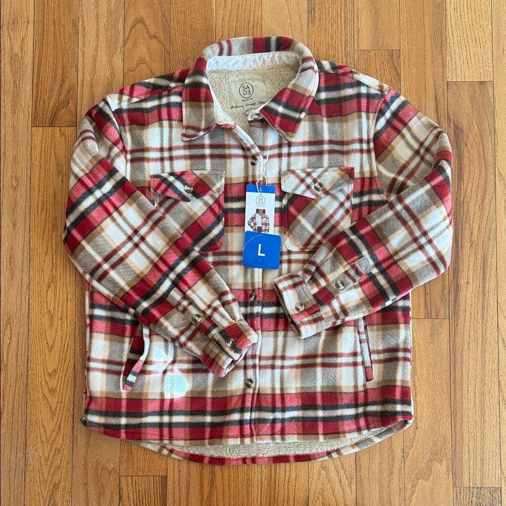 Cozy Plaid Teddy Jacket - Red, Brown, Cream